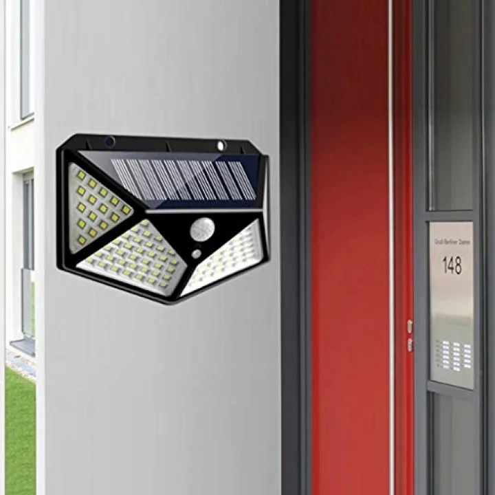 Solar lamba 100 LED PIR hareket sensörlü dış duvar lambası IP65 bahçe teras - 1 adet