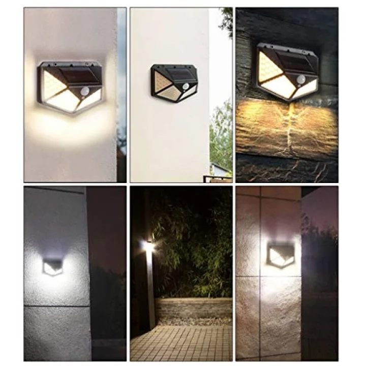 Solar lamba 100 LED PIR hareket sensörlü dış duvar lambası IP65 bahçe teras - 1 adet