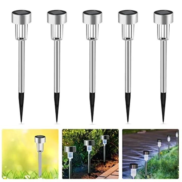 Solar lamba, bahçe, LED solar lamba, dış mekan kazığı, paslanmaz çelik, dış aydınlatma, solar yol aydınlatması, IP44, su geçirmez, arka bahçe, çim için, 5 adet