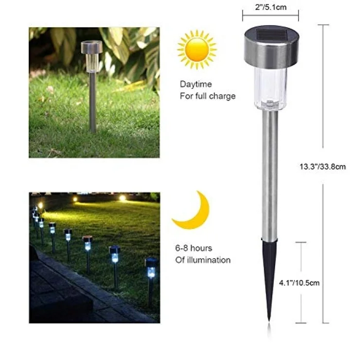 Solar lamba, bahçe, LED solar lamba, dış mekan kazığı, paslanmaz çelik, dış aydınlatma, solar yol aydınlatması, IP44, su geçirmez, arka bahçe, çim için, 5 adet