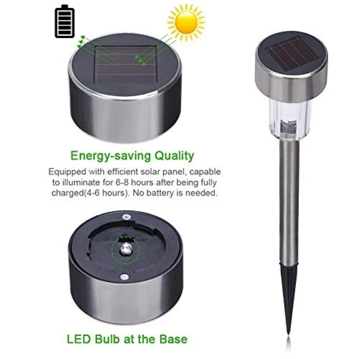 Solar lamba, bahçe, LED solar lamba, dış mekan kazığı, paslanmaz çelik, dış aydınlatma, solar yol aydınlatması, IP44, su geçirmez, arka bahçe, çim için, 5 adet