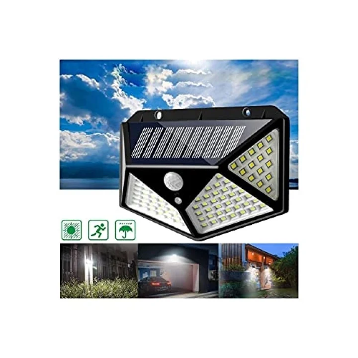 Solar LED Bahçe Lambası, 100 LED Hareket Sensörlü 13x9x5 cm, 3 Modlu Güneş Enerjili Solar Lamba, Dış Mekan Aydınlatma, Duvar Montajlı