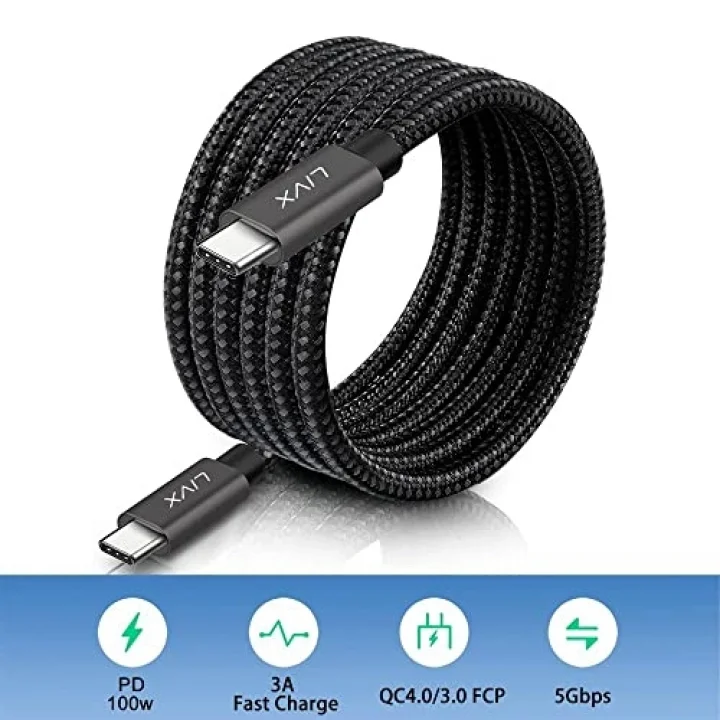 Solid 100W 5A Type C to Type C Hızlı Şarj ve Data Kablosu Halat Örgülü Space Gray MBT (2 Metre)