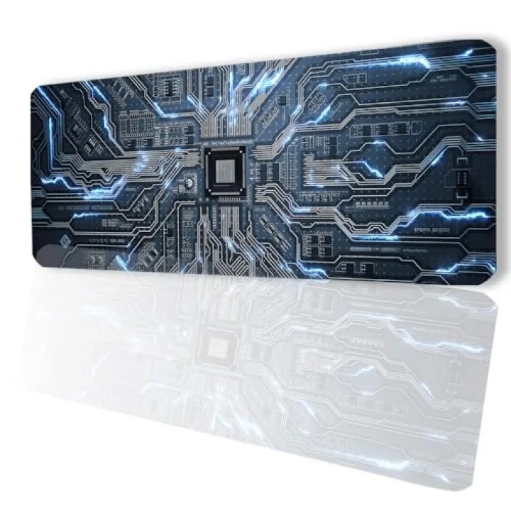 SonicTouch Çip Devre Desenli Kaymaz Gaming Oyuncu Masaüstü Dikişsiz Klavye Mouse Pad 32x70Cm