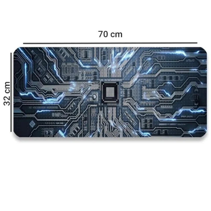 SonicTouch Çip Devre Desenli Kaymaz Gaming Oyuncu Masaüstü Dikişsiz Klavye Mouse Pad 32x70Cm