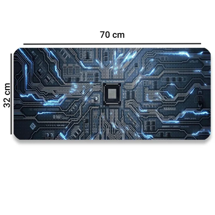 SonicTouch Çip Devre Desenli Kaymaz Gaming Oyuncu Masaüstü Dikişsiz Klavye Mouse Pad 32x70Cm