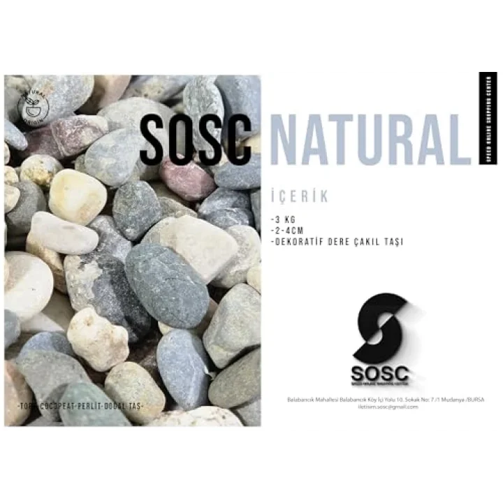SOSC Doğal Nazilli Dere Çakıl Taşı, Tamburlanmış Dekoratif Taş, Renkli Dolomit, 2-4 cm, 3 Kg, Saksı Dibi, Akvaryum ve Bahçe Düzenleme