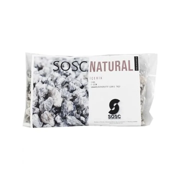 SOSC Natural Dekoratif Çakıl Taşı, Gnays Dolomit, Gri Sarı Damarlı, 1-2 cm, 3 kg