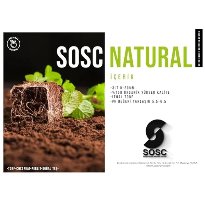 SOSC Professional Premium İthal Torf, pH 5.5-6.5, PG Mix Gübreli ve Islatıcı Ajan Katkılı Bitki Yetiştirme Ortamı, 0-20 mm, 3 Lt