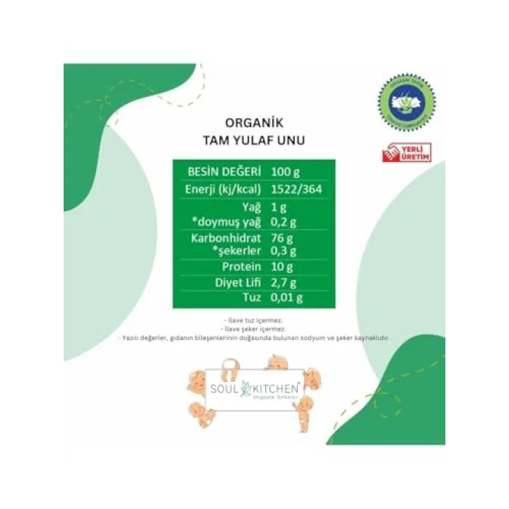 SOUL KITCHEN ORGANİK TAM YULAF UNU 250GR - CAM
