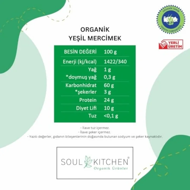 Soul Kitchen Organik Yeşil Mercimek 750 gr
