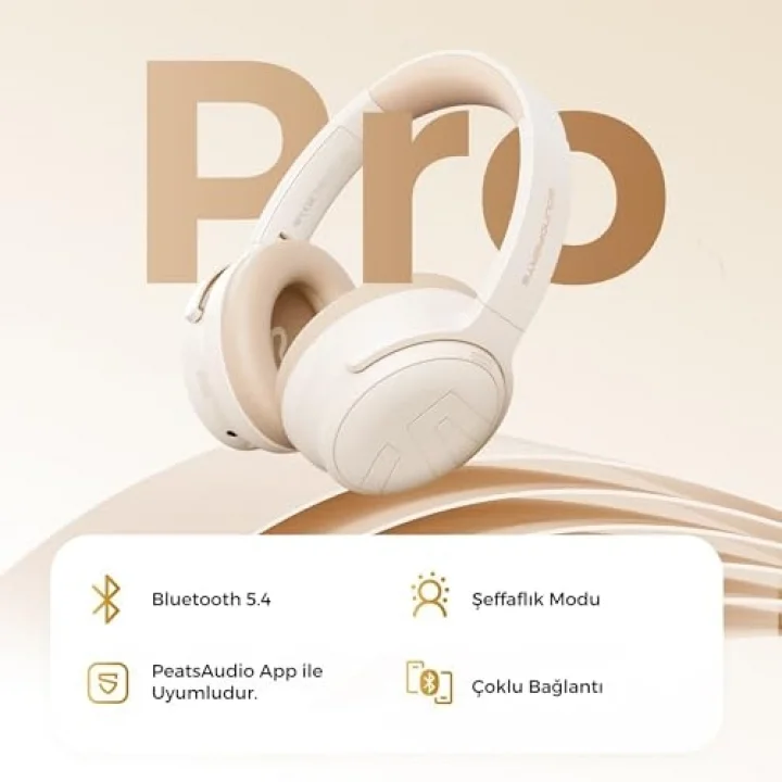 Space Pro Hi-Res LDAC Bluetooth 5.4 TWS Kablosuz Kulak üstü Kulaklık Bej
