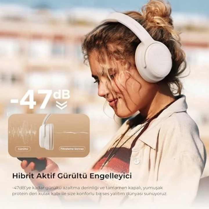 Space Pro Hi-Res LDAC Bluetooth 5.4 TWS Kablosuz Kulak üstü Kulaklık Bej