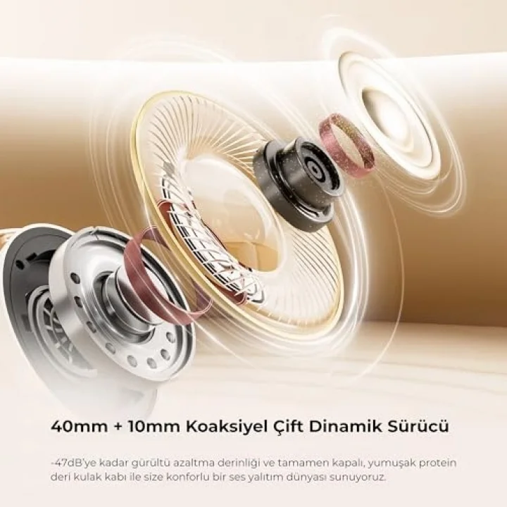 Space Pro Hi-Res LDAC Bluetooth 5.4 TWS Kablosuz Kulak üstü Kulaklık Bej
