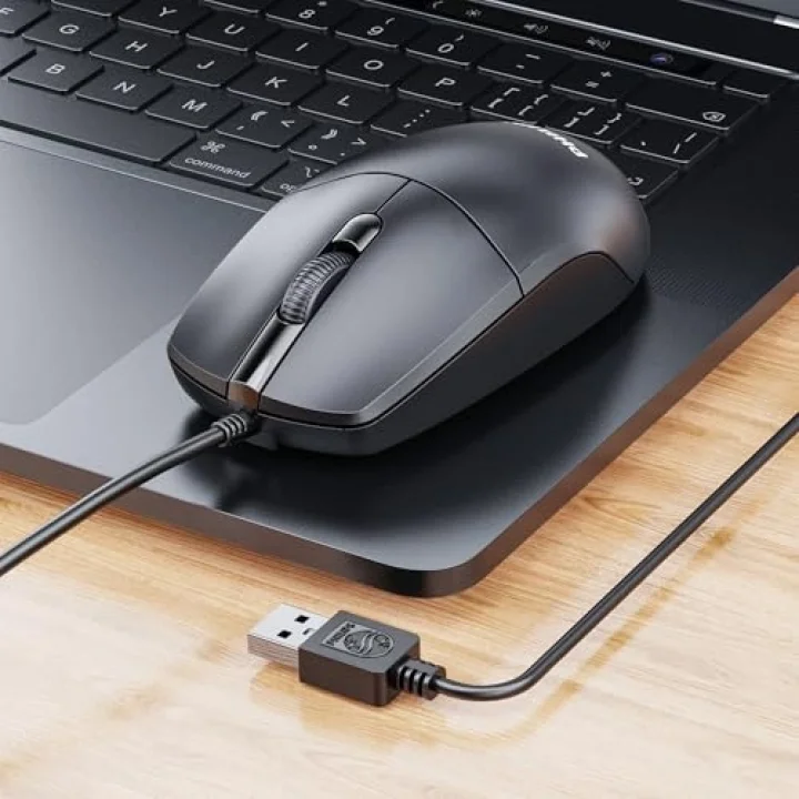 SPK7247 USB Kablolu Optik Mouse - 1.8 Metre Ekstra Uzun Kablo, 1200 DPI Hassasiyet, Ergonomik Ofis ve Ev Tasarımı, Tak-Çalıştır, Siyah
