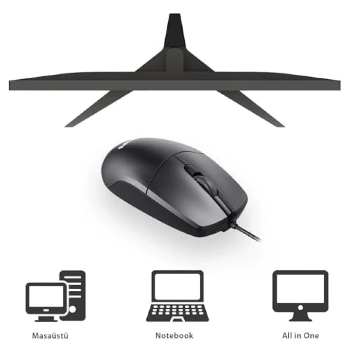 SPK7247 USB Kablolu Optik Mouse - 1.8 Metre Ekstra Uzun Kablo, 1200 DPI Hassasiyet, Ergonomik Ofis ve Ev Tasarımı, Tak-Çalıştır, Siyah