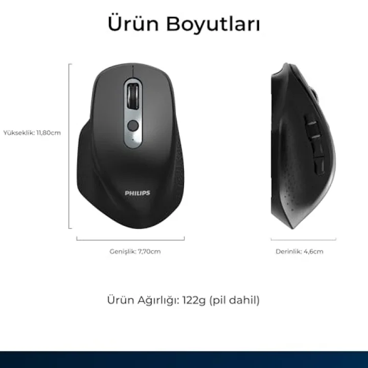 SPK7818 3200 DPI 8 Tuşlu Dual Mod Bluetooth ve 2.4G Kablosuz Ergonomik Sessiz Mouse Siyah