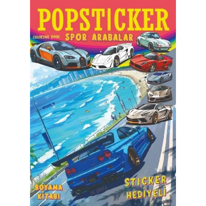 Spor Arabalar Boyama Kitabı Popsticker