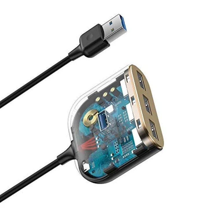 Square round 4in1 USB HUB Adaptör (USB3.0 TO USB3.0*1+USB2.0*3) 1m, Siyah