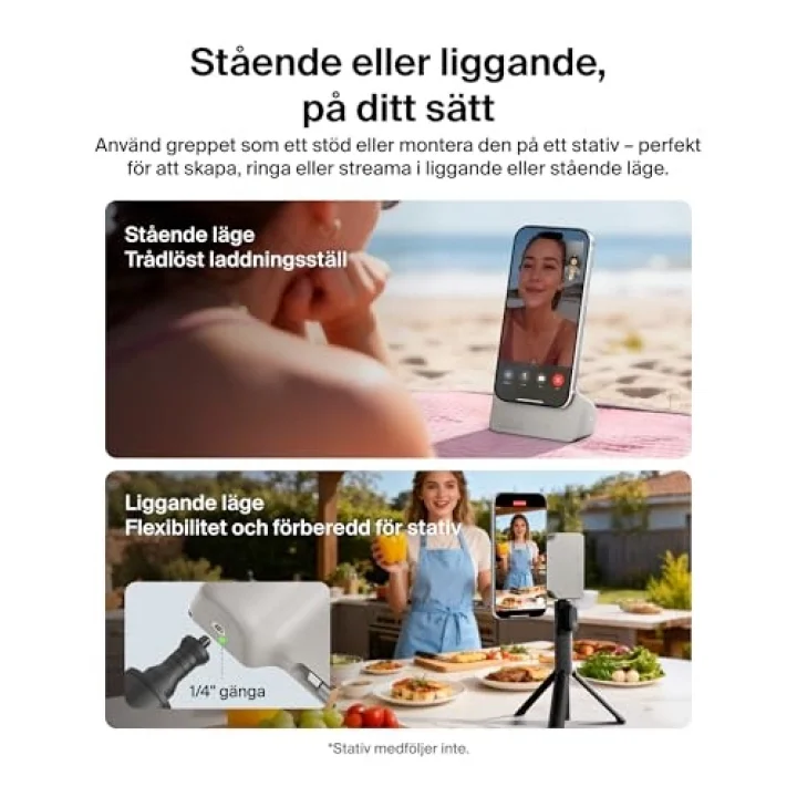 Stage PowerGrip, Manyetik Kablosuz Şarjlı Kamera Tutacağı 9300mAh, Geri Çekilebilir USB C Kablolu Taşınabilir Şarj Cihazı, Bluetooth Bağlantı, Tripod Uyumlu, LCD Ekran, iPhone ve Pixel için