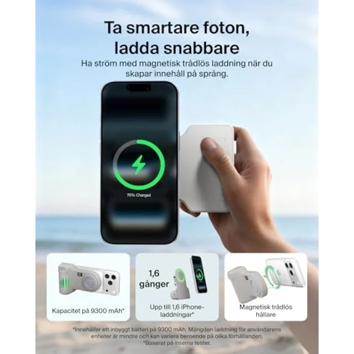 Stage PowerGrip, Manyetik Kablosuz Şarjlı Kamera Tutacağı 9300mAh, Geri Çekilebilir USB C Kablolu Taşınabilir Şarj Cihazı, Bluetooth Bağlantı, Tripod Uyumlu, LCD Ekran, iPhone ve Pixel için