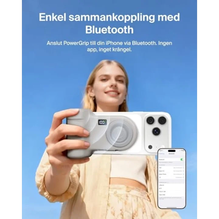 Stage PowerGrip, Manyetik Kablosuz Şarjlı Kamera Tutacağı 9300mAh, Geri Çekilebilir USB C Kablolu Taşınabilir Şarj Cihazı, Bluetooth Bağlantı, Tripod Uyumlu, LCD Ekran, iPhone ve Pixel için