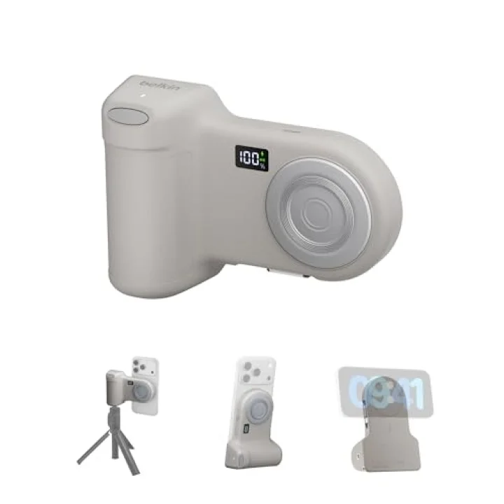 Stage PowerGrip, Manyetik Kablosuz Şarjlı Kamera Tutacağı 9300mAh, Geri Çekilebilir USB C Kablolu Taşınabilir Şarj Cihazı, Bluetooth Bağlantı, Tripod Uyumlu, LCD Ekran, iPhone ve Pixel için