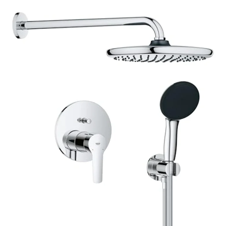 Start 250 - Duş Sistemi (250 mm Duş Başlığı 1 Püskürtme Türü, El Duşu 2 Püskürtme, Evrensel Montaj Kutusu, 150 cm Duş Hortumu), Yuvarlak, Krom, 25292000