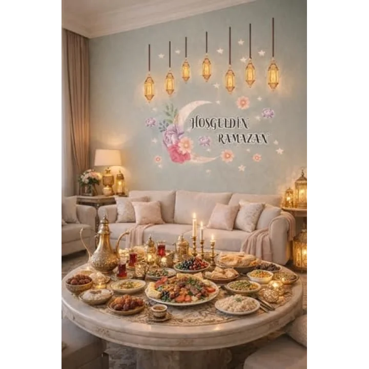 Sticker Hoş geldin Ramazan Dekorlu Ahşap Kapı Süsü, Ramazan Süsleri, Ramazan Tavan Süsü Ramazan Dekorasyon