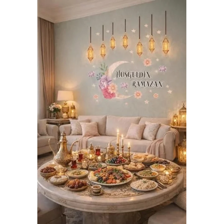 Sticker Hoş geldin Ramazan Dekorlu Ahşap Kapı Süsü, Ramazan Süsleri, Ramazan Tavan Süsü Ramazan Dekorasyon