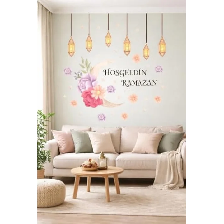 Sticker Hoş geldin Ramazan Dekorlu Ahşap Kapı Süsü, Ramazan Süsleri, Ramazan Tavan Süsü Ramazan Dekorasyon