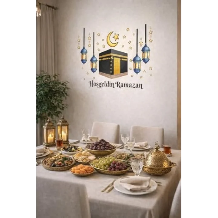 Sticker Hoş geldin Ramazan Dekorlu Ahşap Kapı Süsü, Ramazan Süsleri, Ramazan Tavan Süsü Ramazan Dekorasyon Renkli 2026
