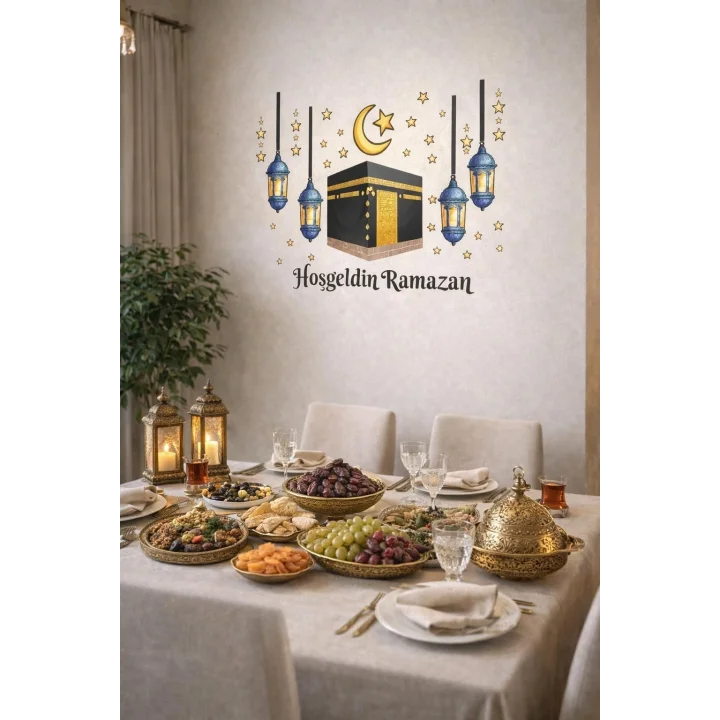 Sticker Hoş geldin Ramazan Dekorlu Ahşap Kapı Süsü, Ramazan Süsleri, Ramazan Tavan Süsü Ramazan Dekorasyon Renkli 2026