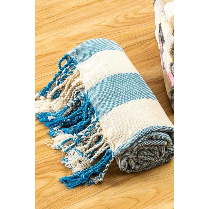 Striped Peştemal Banyo Havlusu Plaj Havlusu Mavi