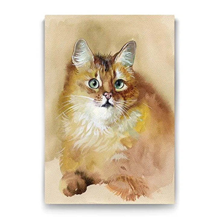 Sulu Boya Sarı Kedi Tablosu - 70x100cm