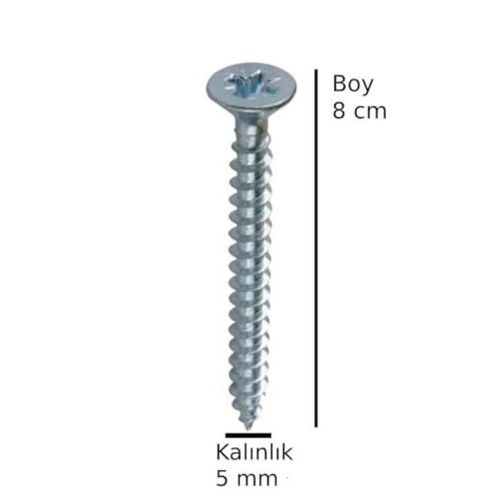 Sunta Ahşap Ağaç Tahta Vidası Yıldız Uçlu Vida 8 Adet Boy 8 cm Kalınlık 5 mm