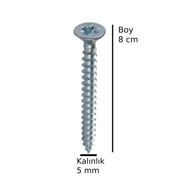 Sunta Ahşap Ağaç Tahta Vidası Yıldız Uçlu Vida 8 Adet Boy 8 cm Kalınlık 5 mm