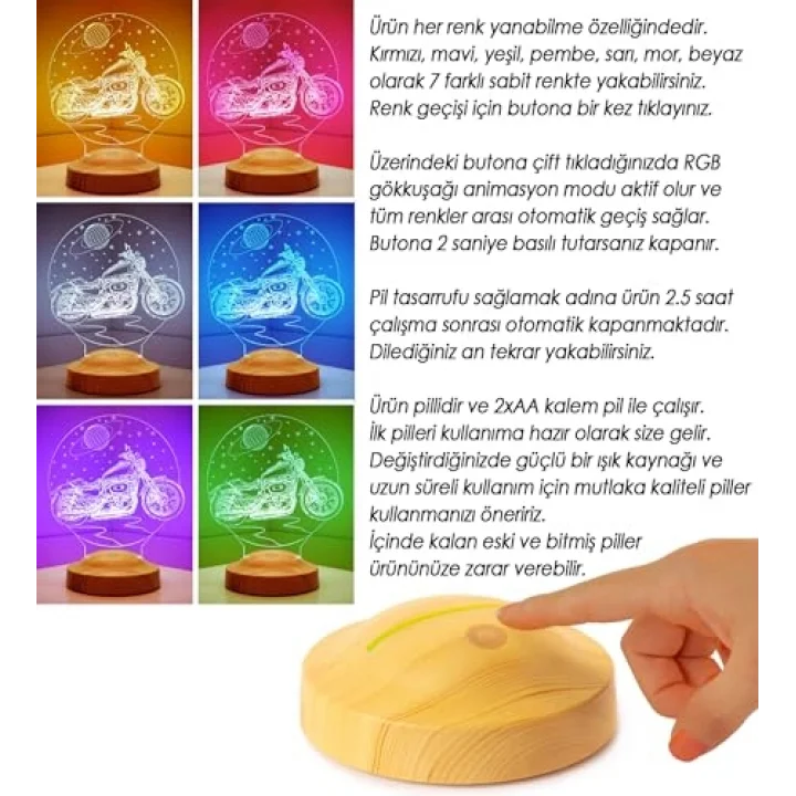 Süper Baba, Chopper Motosiklet, Motor Hayranı Babaya Hediye 3 Boyutlu, 3D Led Lamba
