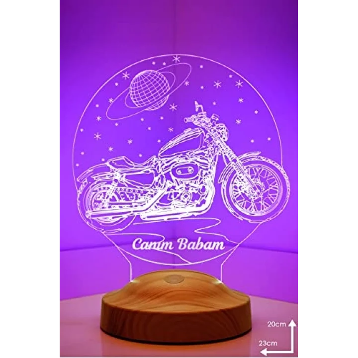 Süper Baba, Chopper Motosiklet, Motor Hayranı Babaya Hediye 3 Boyutlu, 3D Led Lamba