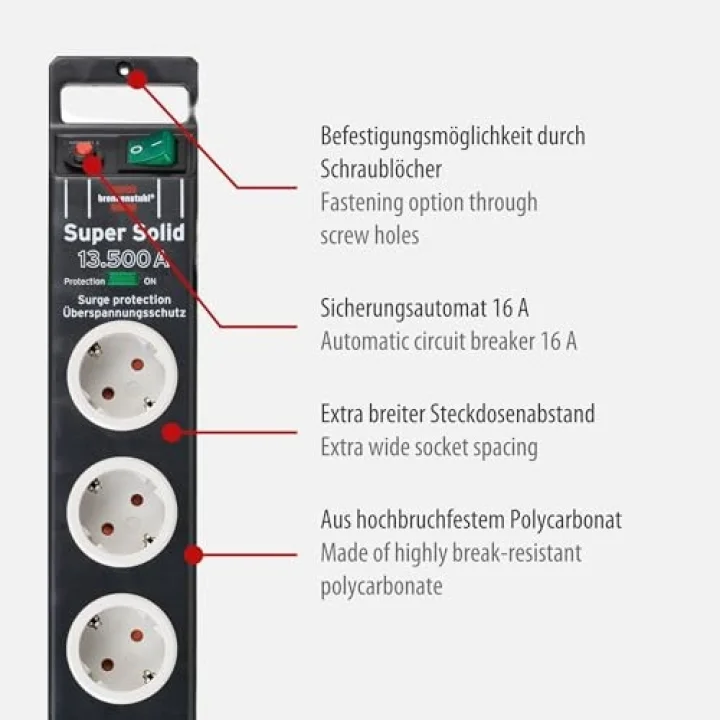 Super-Solid surge protection 13.500 A 8Li Priz Siyah