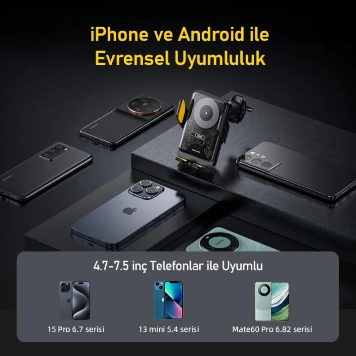 Superauto 65W Araç İçi Şarjı, 15W Şarj Aleti Handsfree Telefon Tutucu