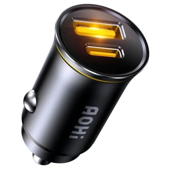 Superauto Araç İçi Şarjı, 2 Portlu PD 65W Type-C to Type-C, USB, Hızlı Şarj Çakmaklık Adaptörü, Siyah