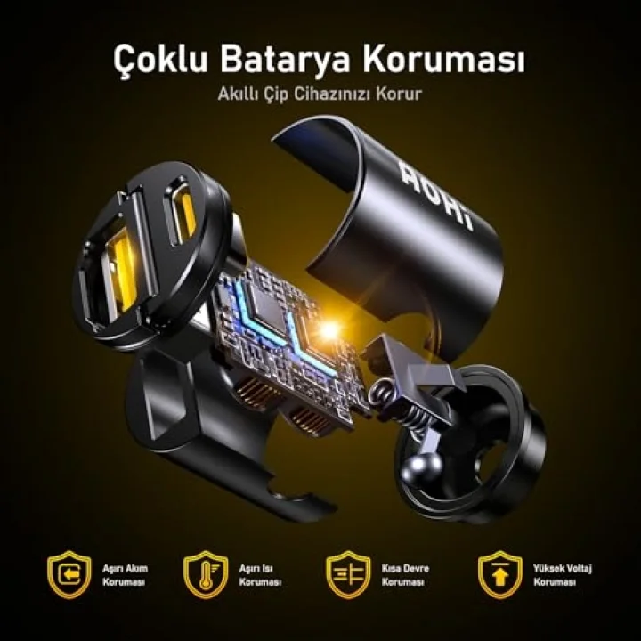 Superauto Araç İçi Şarjı, 2 Portlu PD 65W Type-C to Type-C, USB, Hızlı Şarj Çakmaklık Adaptörü, Siyah