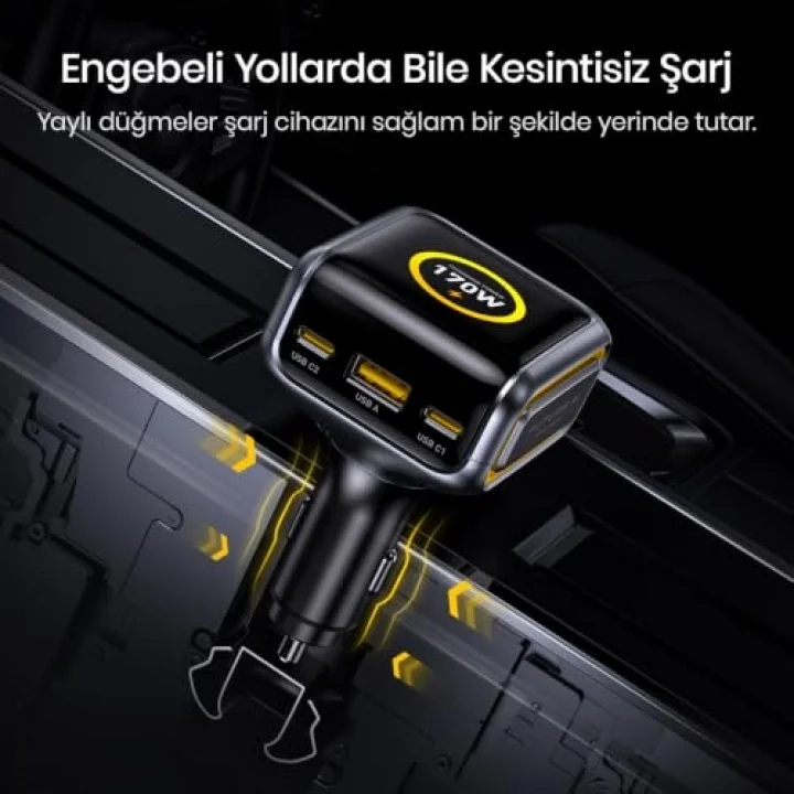 Superauto Araç İçi Şarjı,170W Hızlı Şarj Çakmaklık Adaptörü