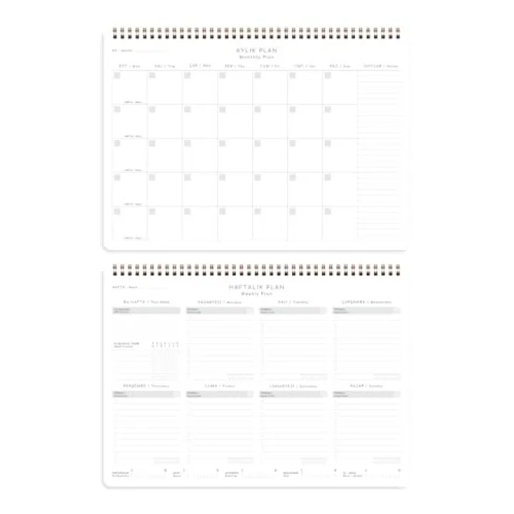 Süresiz Haftalık Spiralli Masaüstü Planlayıcı 24x34 cm - Desk Planner Bordo