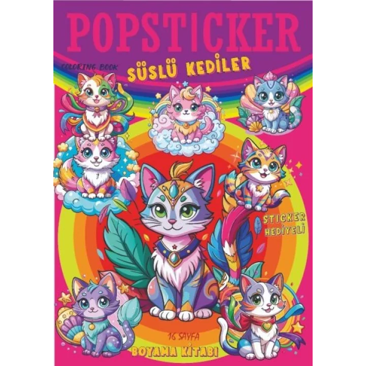Süslü Kediler Boyama Kitabı Popsticker