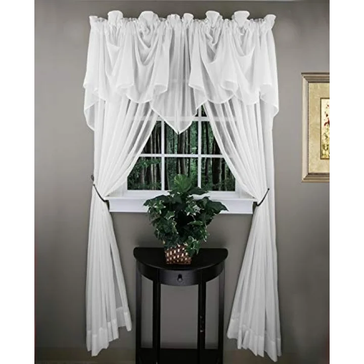 Swags Galore: Splendor Batiste, 254 cm G X 73 cm U, Sheer Festoon Valance Beyaz