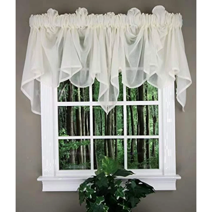 Swags Galore: Splendor Batiste, 254 cm G X 73 cm U, Sheer Festoon Valance Beyaz