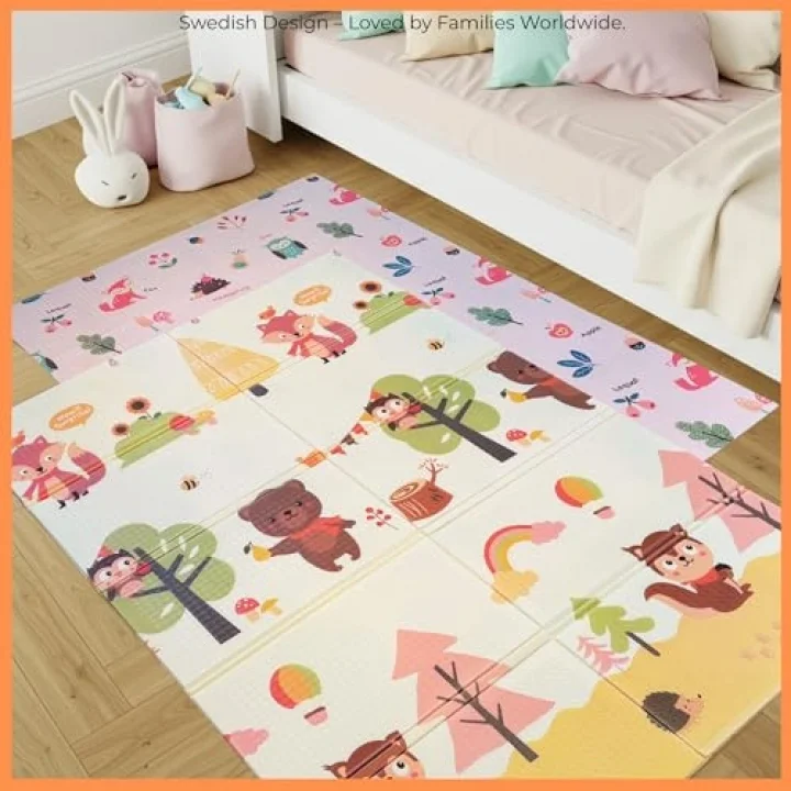 Sweet Forest Çift Taraflı Katlanabilir Oyun Halısı ve Matı Premium Seri – Taşıma Çantalı (180X150)