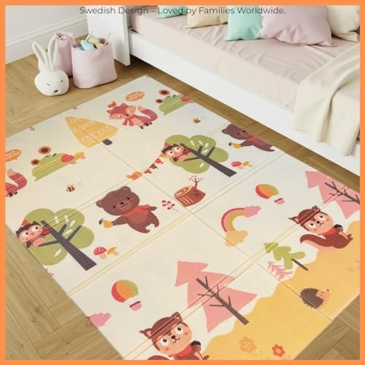 Sweet Forest Çift Taraflı Katlanabilir Oyun Halısı ve Matı Premium Seri – Taşıma Çantalı (180X150)